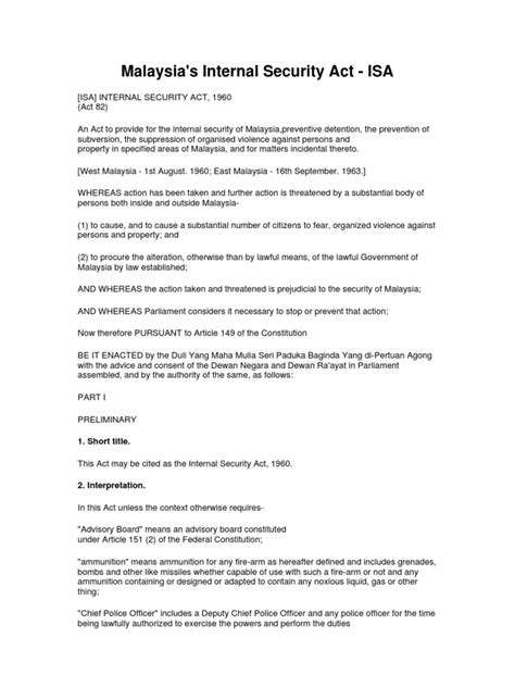 (the malaysian internal security act 1960 (no. Laws of Malaysia - Internal Security Act 1960 | Search And ...