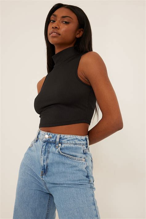 Ribbed Turtle Neck Crop Top Black Na Kd