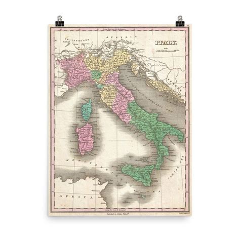 Vintage Italy Map 1827 Old Italian Regions Atlas Poster Etsy