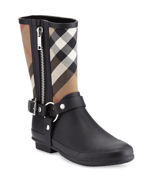 Burberry Zane Check Harness Rain Boots Black Neiman Marcus