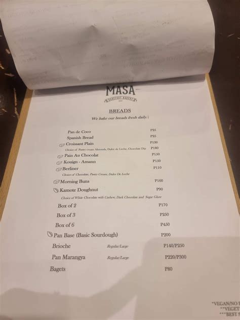 Menu At Masa Bakehouse Cafe Parañaque