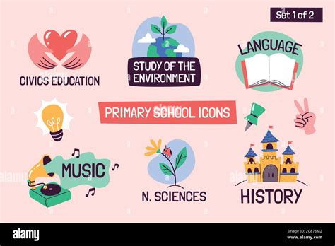 Iconos Educativos De Las Materias Escolares Etiquetas Vectoriales