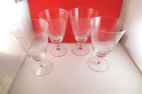 Vintage Fostoria Etched Slashes Clear Glass Set Of 4 Iced Tea Water Goblets Ebay