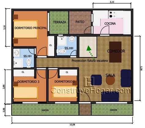 Plano De Casa De 10m X 10m Con Proyección A Segundo Nivel Construye Hogar