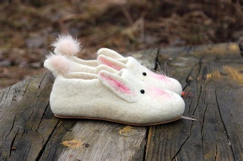 Rabbits Slippers Bunny Hares Handmade Eco Wool Flat Etsy