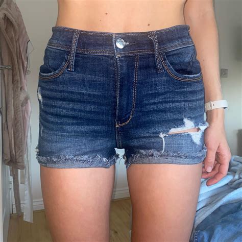 Navy Dark Blue Denim Shorts From Hollister Have A Depop