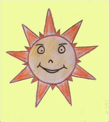 8/ pour le ciel, je choisis de dessiner un soleil s'apprêtant à se coucher, entouré de nuages. Comment dessiner monsieur soleil - fr.hellokids.com