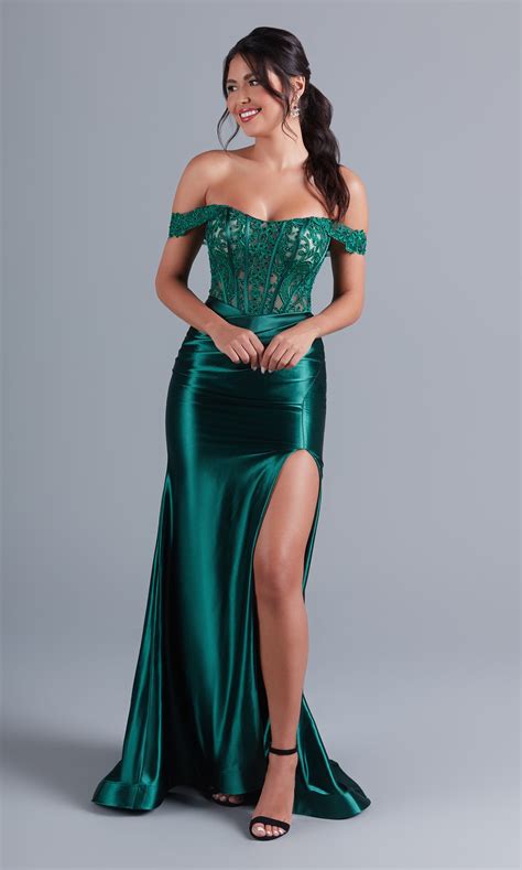 Emerald Green Off Shoulder Long Prom Dress