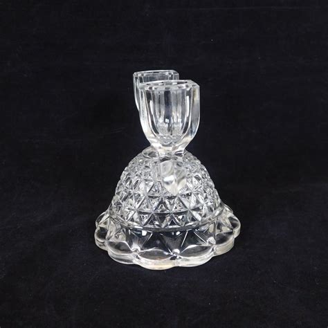 Set 2 Imperial Glass Ohio Laced Edge Clear Double Candlestick Holders