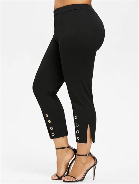 Wipalo Plus Size Grommet High Waisted Pants Women Capris Summer Skinny High Waist Pencil Pants