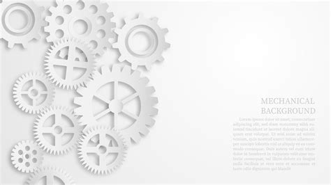 Abstract White Mechanical Gear Background Concept Paper Cut Style