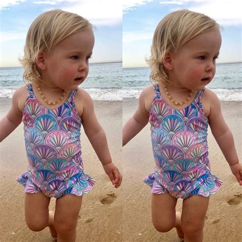 Childrens Swimwear Kids Girls Bikini Beach One Piece Print Straps