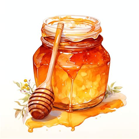 Premium Ai Image Beautiful Honey Jar And Honeythemed Decor Watercolor Clipart Illustration