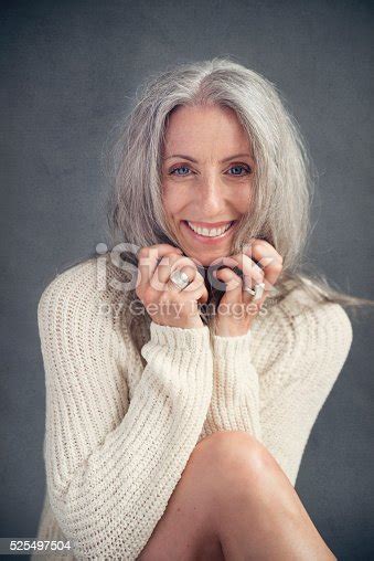 Aging Gracefully Beautiful Mature Woman With Silver Hair Portrait Stock
