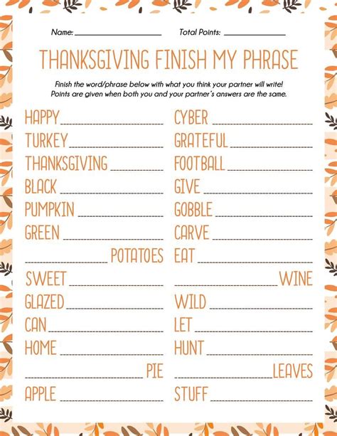 Thanksgiving Finish My Phrase Finish The Phrase Etsy Thanksgiving