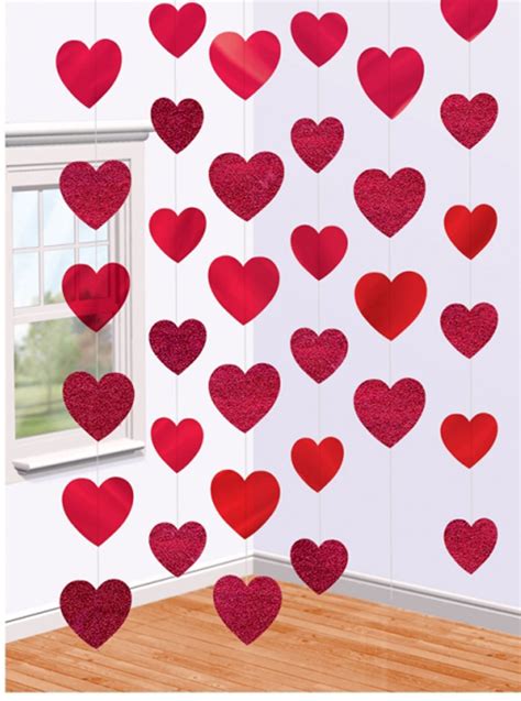6 X Red Shiny Foil Heart Strings Hanging Decorations Free Pandp
