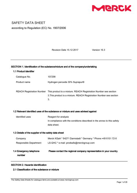 MSDS Hydrogen Peroxide According To Regulation EC No 1907