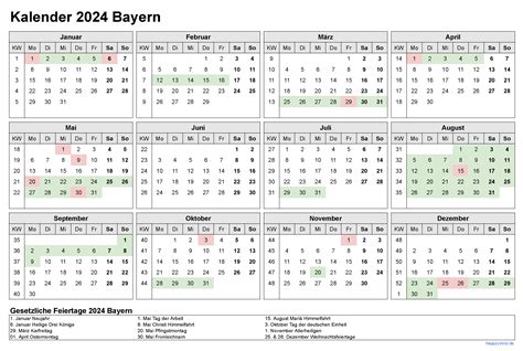 Jahreskalender 2024 Bayern Mit Kalenderwochen Title