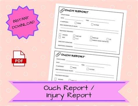 Ouch Report Printable Child Incident Report Preschool Etsy Canada