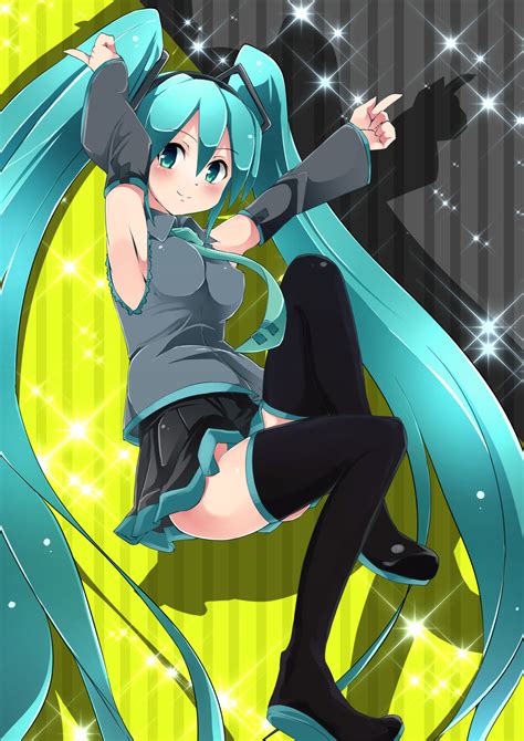 Noa Nagareboshi Hatsune Miku Vocaloid Highres 1girl Aqua Hair Armpits Arms Up Boots