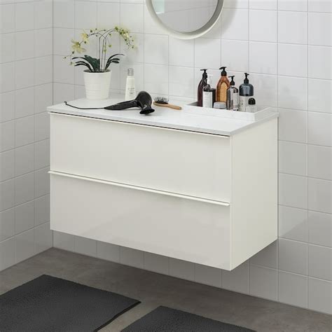Godmorgon Tolken Wash Stand With 2 Drawers High Gloss Whitemarble