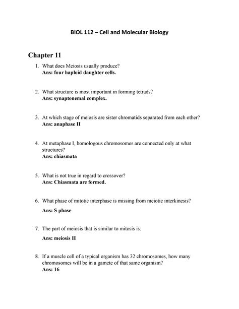 BIOL 112 Chapter 11 Cell And Molecular Biology BIOL 112 Cell And