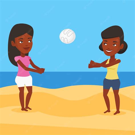 Premium Vector Two Women Playing Beach Volleyball