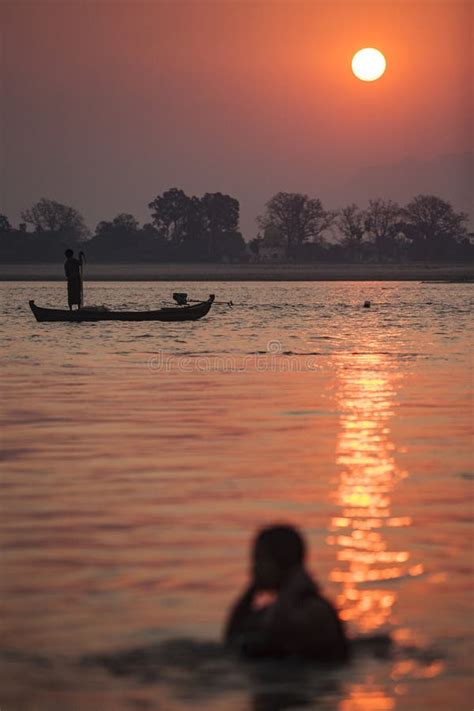Myanmar Morning Bath Inside Irrawaddy River Stock Photo Image Of