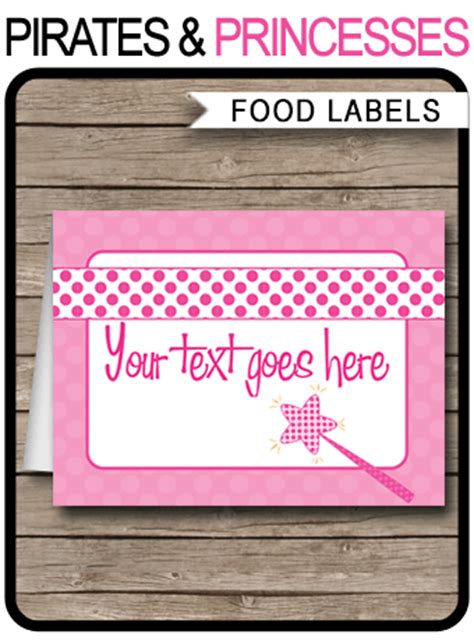 pirate  princess food labels birthday party decorations