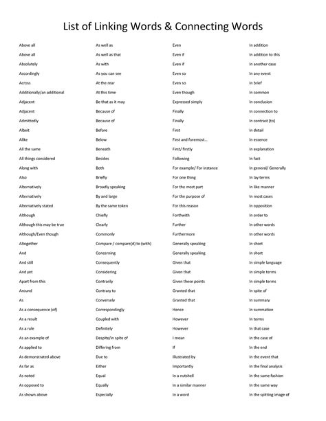 List Of Linking Words And Connecting Words List Of Linking Words
