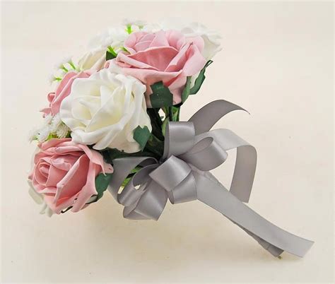 Bridesmaids Dusky Pink Ivory Artificial Foam Rose And Gypsophila Wedding