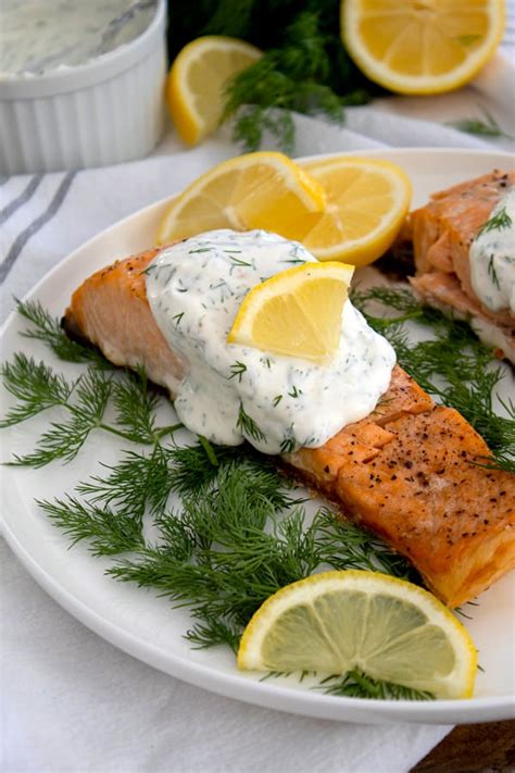 Baked Salmon With Lemon Dill Sauce Laughing Spatula