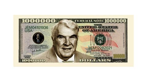 John Madden Million Dollar Novelty Collectible Bills American Art