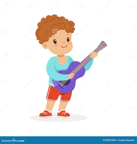 Niño Pequeño Lindo Que Toca La Guitarra Músico Joven Con El