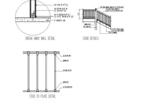 Railing And Staircase Construction Detail 2d View Cad Structural Block