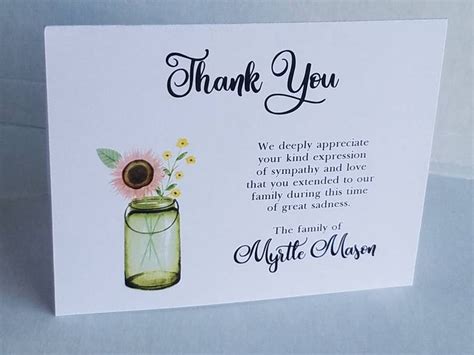 Sunflower Sympathy Thank You Note Cards Personalized And Etsy