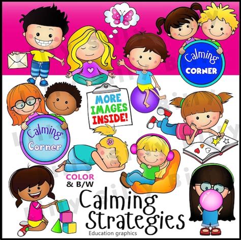 Calming Strategies Clipart Bundle Black And White And Full Etsy