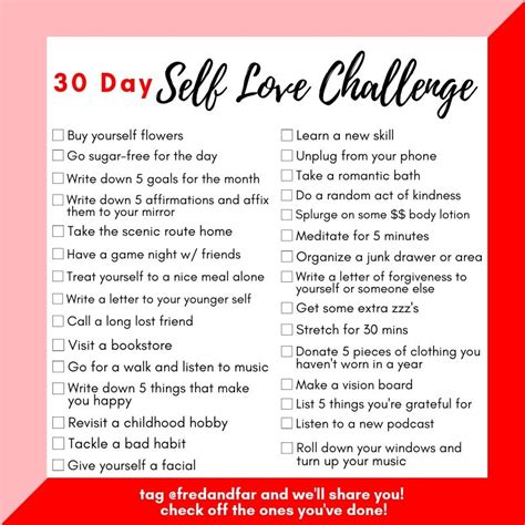 The 30 Day Self Love Challenge Checklist Love Challenge Self Love Learn A New Skill