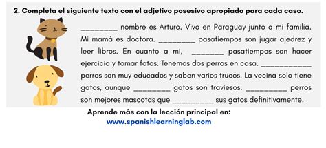 Adjetivos Posesivos En Español Ejercicios En Pdf Spanish Learning Lab