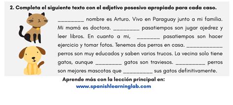 Ejercicios De Adjetivos Posesivos En EspaÃ±ol Uno