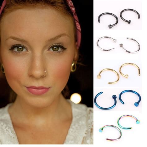 Pcs Nose Rings Medical Titanium Gold Silver Nose Hoop Clip Body Fake Nose Ring Stainless Steel