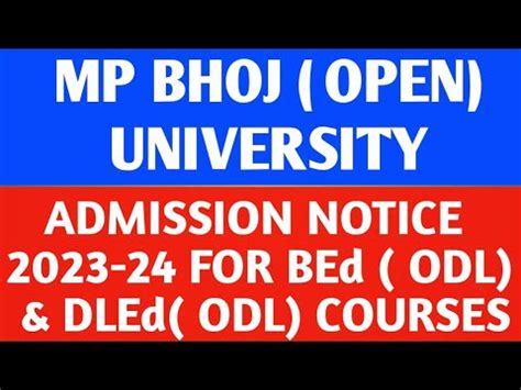 MADHYA PRADESH BHOJ OPEN UNIVERSITY ADMISSION NOTICE 2023 24 FOR