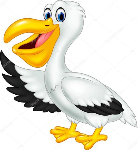 Cute Cartoon Pelican Waving Isolated On White Background — Stock Vector