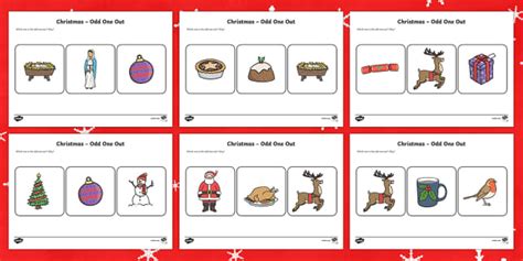 Christmas Odd One Out Worksheet Worksheet Twinkl