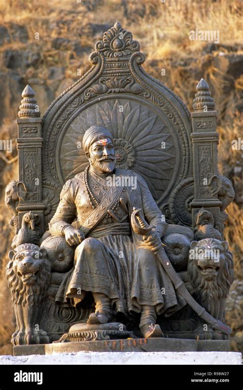 Statue Of Chhatrapati Shivaji Maharaj Sitting On Throne Raigad Fort