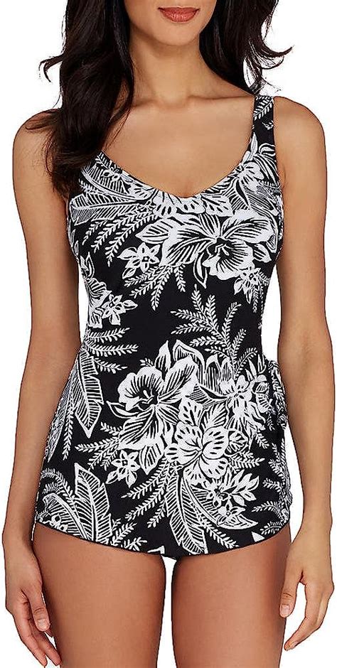 Roxanne Womens V Neck Sarong One Piece Swimsuit 1034d Black Floral