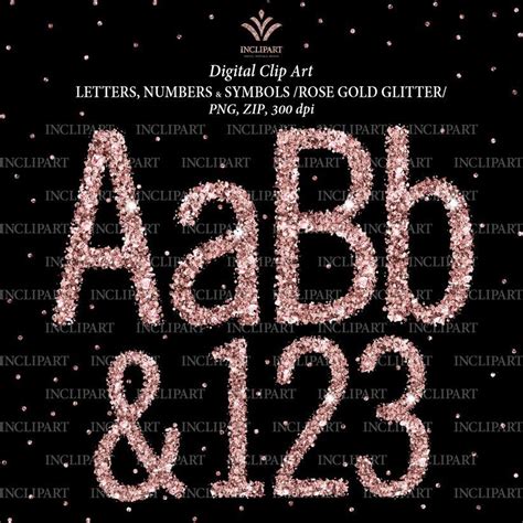 Rose Gold Glitter Letters Numbers Symbols Png Files Digital Clip Art