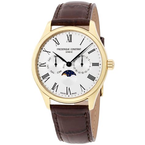 Frederique Constant Classics Moonphase Brown Leather Mens Watch Fc