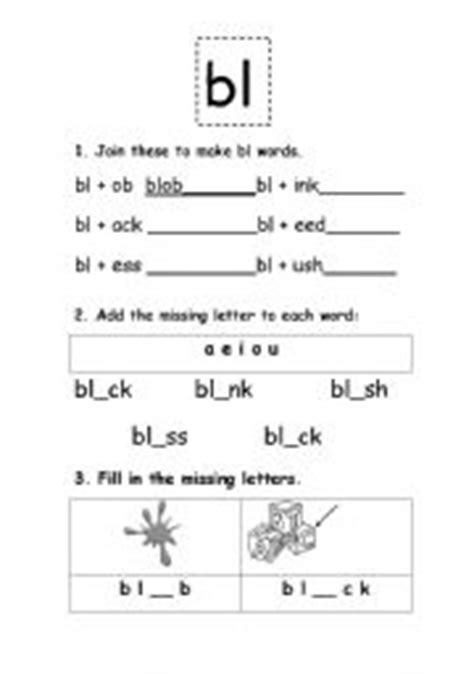 Grade 1 worksheets | blends chart. bl blends - ESL worksheet by kristyjak