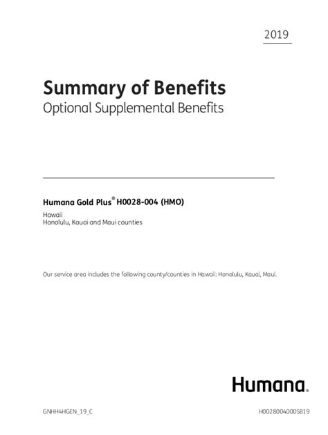 Fillable Online Your 2019 Summary Of Benefits Optional Supplemental